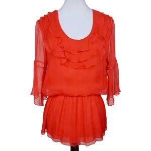 Mia Via M 100% Silk Red Flowy Blouse Top
